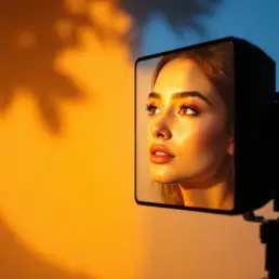 Professional bi-color LED panel lighting portrait subject with warm and cool zones, dual-temperature controls visible